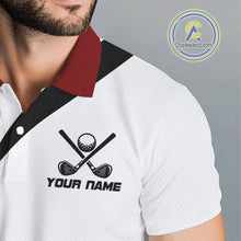 Load image into Gallery viewer, Red and White Men golf polo shirt Custom golf attire for men, gifts for golf lovers NQS10106