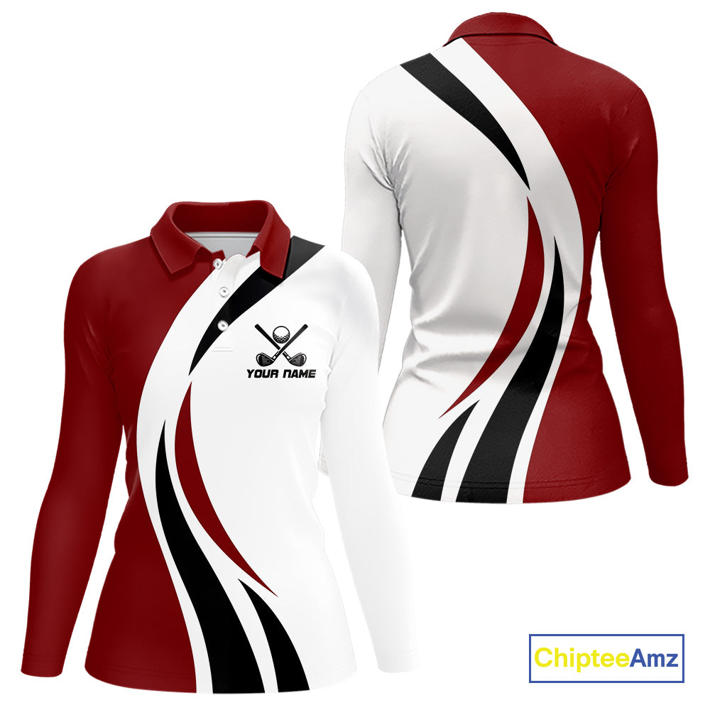 Red and White Women golf polo shirt Custom golf attire for ladies, gifts for golf lovers NQS10106