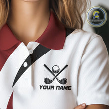 Load image into Gallery viewer, Red and White Women golf polo shirt Custom golf attire for ladies, gifts for golf lovers NQS10106