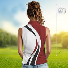 Load image into Gallery viewer, Red and White Women Sleeveless golf polo shirt Custom golf attire for ladies, gifts for golf lovers NQS10106