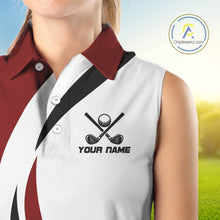 Load image into Gallery viewer, Red and White Women Sleeveless golf polo shirt Custom golf attire for ladies, gifts for golf lovers NQS10106