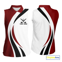 Load image into Gallery viewer, Red and White Women Sleeveless golf polo shirt Custom golf attire for ladies, gifts for golf lovers NQS10106
