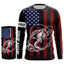 Load image into Gallery viewer, Black American flag Bass fishing tattoo customize performance long sleeves patriotic Fishing shirts NQS6131