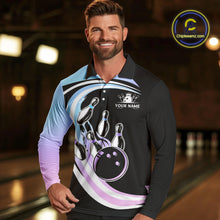 Load image into Gallery viewer, Blue Purple Gradient Bowling Shirts For Men Custom Bowling Team League Jersey, Gift For Bowler NQS10432