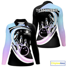 Load image into Gallery viewer, Blue Purple Gradient Bowling Shirts For Women Custom Bowling Team League Jersey, Gift For Bowler NQS10432