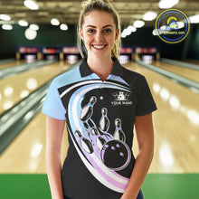Load image into Gallery viewer, Blue Purple Gradient Bowling Shirts For Women Custom Bowling Team League Jersey, Gift For Bowler NQS10432