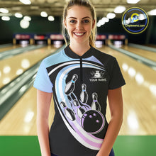 Load image into Gallery viewer, Blue Purple Gradient Bowling Shirts For Women Custom Bowling Team League Jersey, Gift For Bowler NQS10432