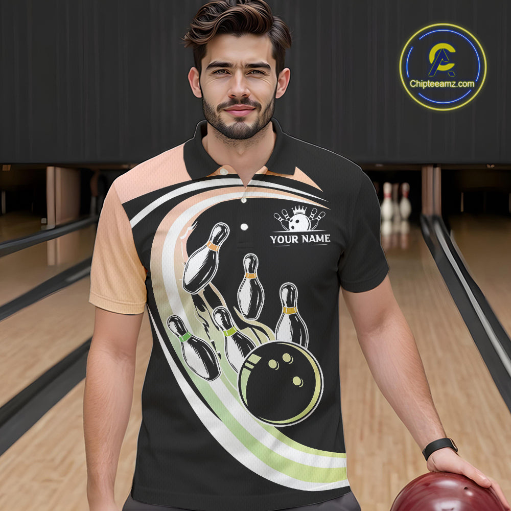 Pink and Green Gradient Bowling Shirts For Men Custom Bowling Team League Jersey, Gift For Bowler NQS10433