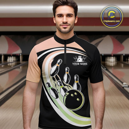 Pink and Green Gradient Bowling Shirts For Men Custom Bowling Team League Jersey, Gift For Bowler NQS10433