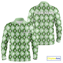 Load image into Gallery viewer, Mens golf polo shirts custom green argyle plaid pattern golf attire for men, golfer gifts NQS10435