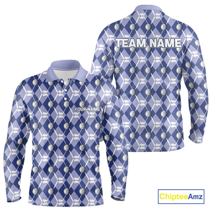 Mens golf polo shirts custom blue argyle plaid pattern golf attire for men, golfer gifts NQS10434