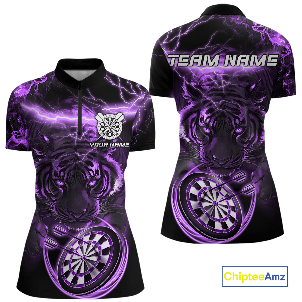 Personalized Purple Lightning Thunder Storm Tiger Darts Shirts For Women Custom Dart Team Jerseys NQS10440