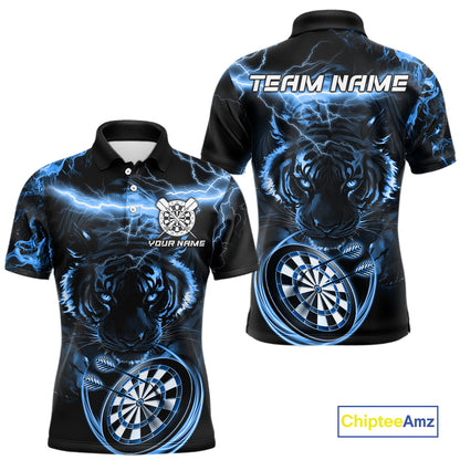 Personalized Blue Lightning Thunder Storm Tiger Darts Shirts For Men Custom Dart Team Jerseys NQS10441