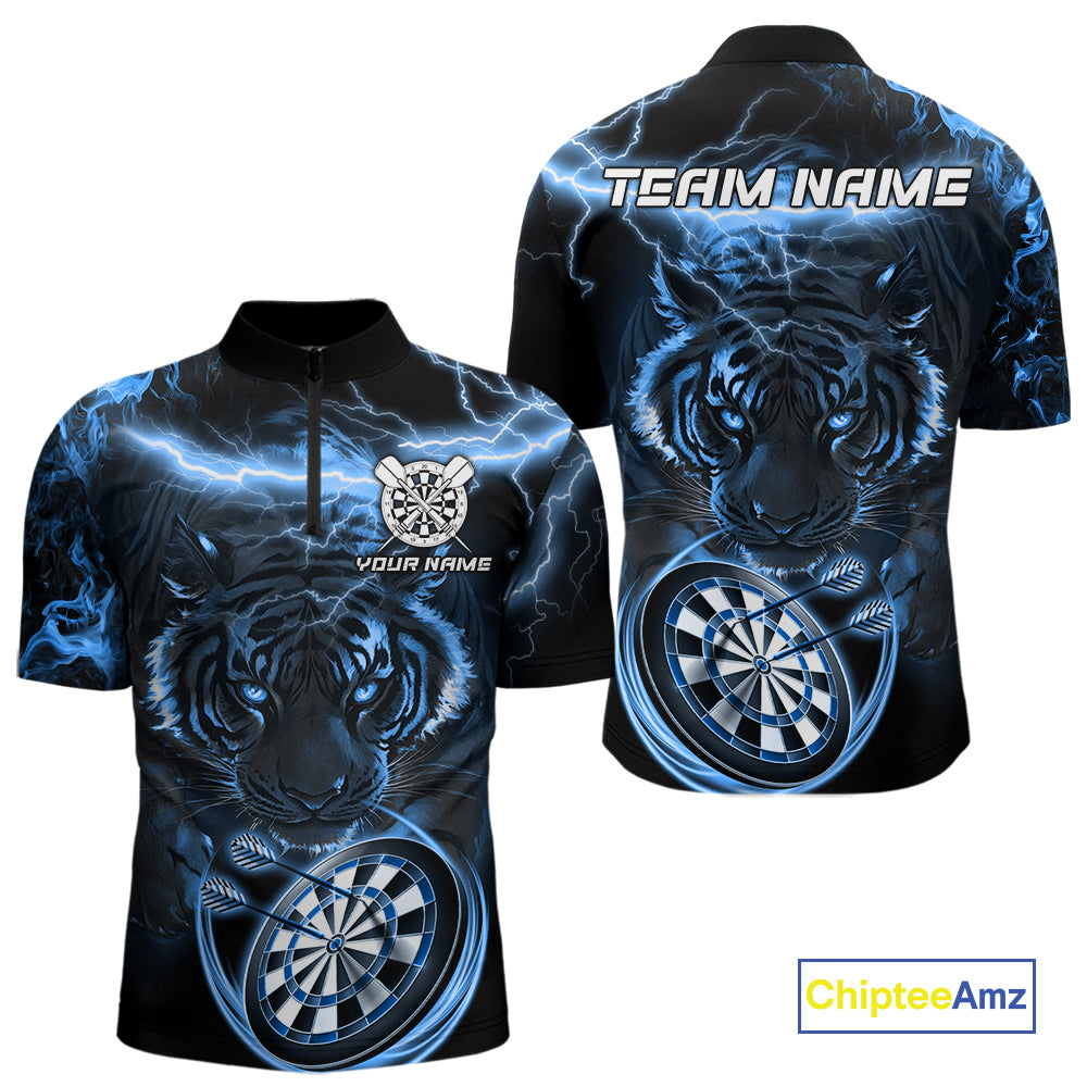 Personalized Blue Lightning Thunder Storm Tiger Darts Shirts For Men Custom Dart Team Jerseys NQS10441