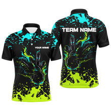Load image into Gallery viewer, Personalized Cyan Blue and Green Bowling Shirts For Men, Bowling Balls And Pins Bowling Team Shirts NQS8917