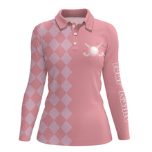 Load image into Gallery viewer, Pink argyle pattern Womens Golf Polo Shirts custom golf tops for women, cool golf gifts NQS9165