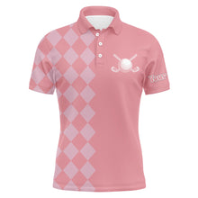 Load image into Gallery viewer, Pink argyle pattern Mens Golf Polo Shirts custom golf tops for men, cool golf gifts NQS9165