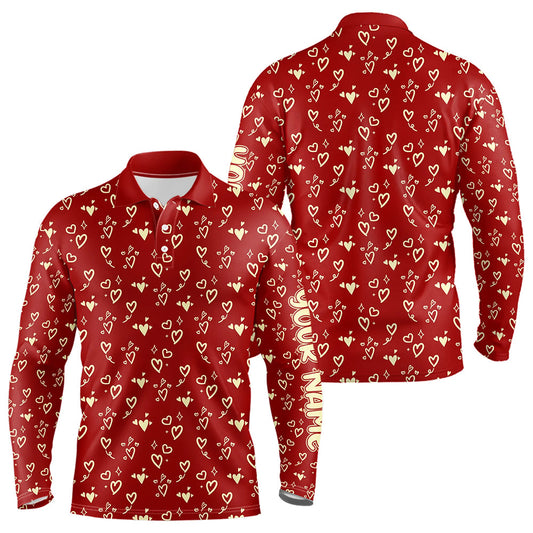 Gold Heart Red pattern Mens golf polo shirts custom Valentines golf gift for him  NQS9368