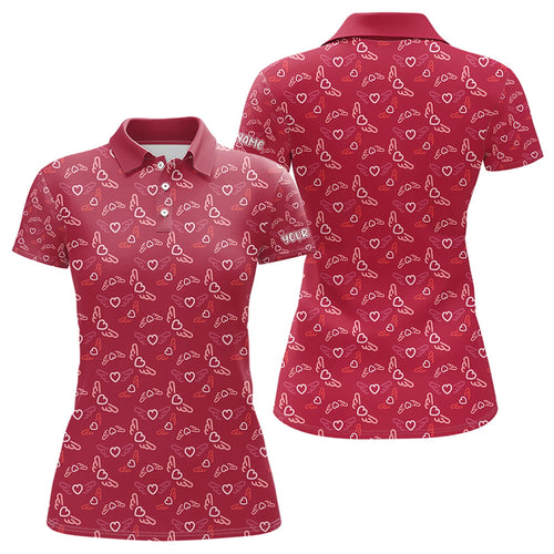 Pink Heart Wings pattern Women golf polo shirts custom Valentines golf shirts for ladies, gift for her NQS9369