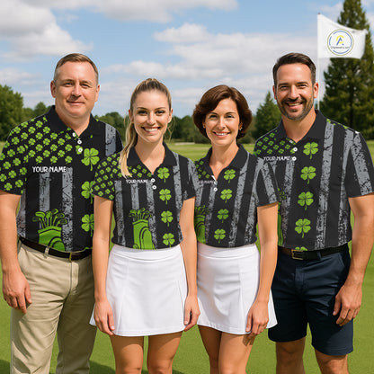 Custom Black Grunge US Flag Green Shamrock St Patrick Golf Polo shirts for Women Patriotic Golf shirt NQS11449