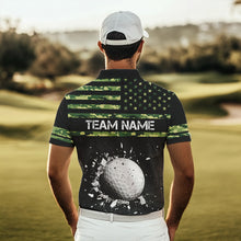 Load image into Gallery viewer, Green Camo American flag black Mens golf polo shirts custom patriotic team golf apparel for mens NQS9517