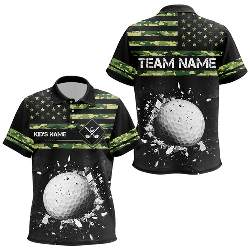 Green Camo American flag black Kid Golf Polo Shirt custom patriotic team golf apparel for kid NQS9517