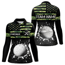 Load image into Gallery viewer, Green Camo American flag black Women golf polo shirts custom patriotic team golf apparel for ladies NQS9517