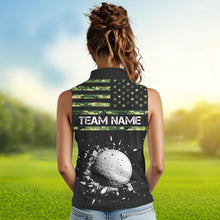 Load image into Gallery viewer, Green Camo American flag black Women sleeveless polo shirt custom patriotic team ladies golf apparel NQS9517