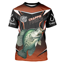 Load image into Gallery viewer, Black and Orange Crappie Long Sleeve Fishing Shirts, Personalized Crappie Fishing Tounament Jerseys NQS9680