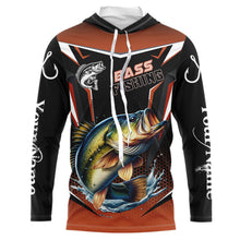 Load image into Gallery viewer, Black and Orange Largemouth Bass Long Sleeve Fishing Shirt, Personalized Bass Fishing Tounament Jersey NQS9681