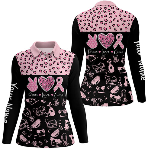Pink and Black Leopard Pattern Golf Polo Shirts Breast Cancer Pink Ribbon Golf Shirts For Women NQS7453