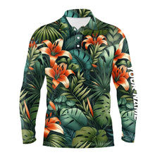 Load image into Gallery viewer, Green tropical flower pattern Mens golf polo shirts custom team golf shirts, golf tops for men NQS7617