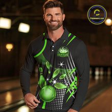 Load image into Gallery viewer, Black and Green Mens Bowling Polo, Quarter Zip Shirts Custom Bowling outfit men Team Jerseys NQS9957