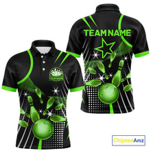 Load image into Gallery viewer, Black and Green Mens Bowling Polo, Quarter Zip Shirts Custom Bowling outfit men Team Jerseys NQS9957