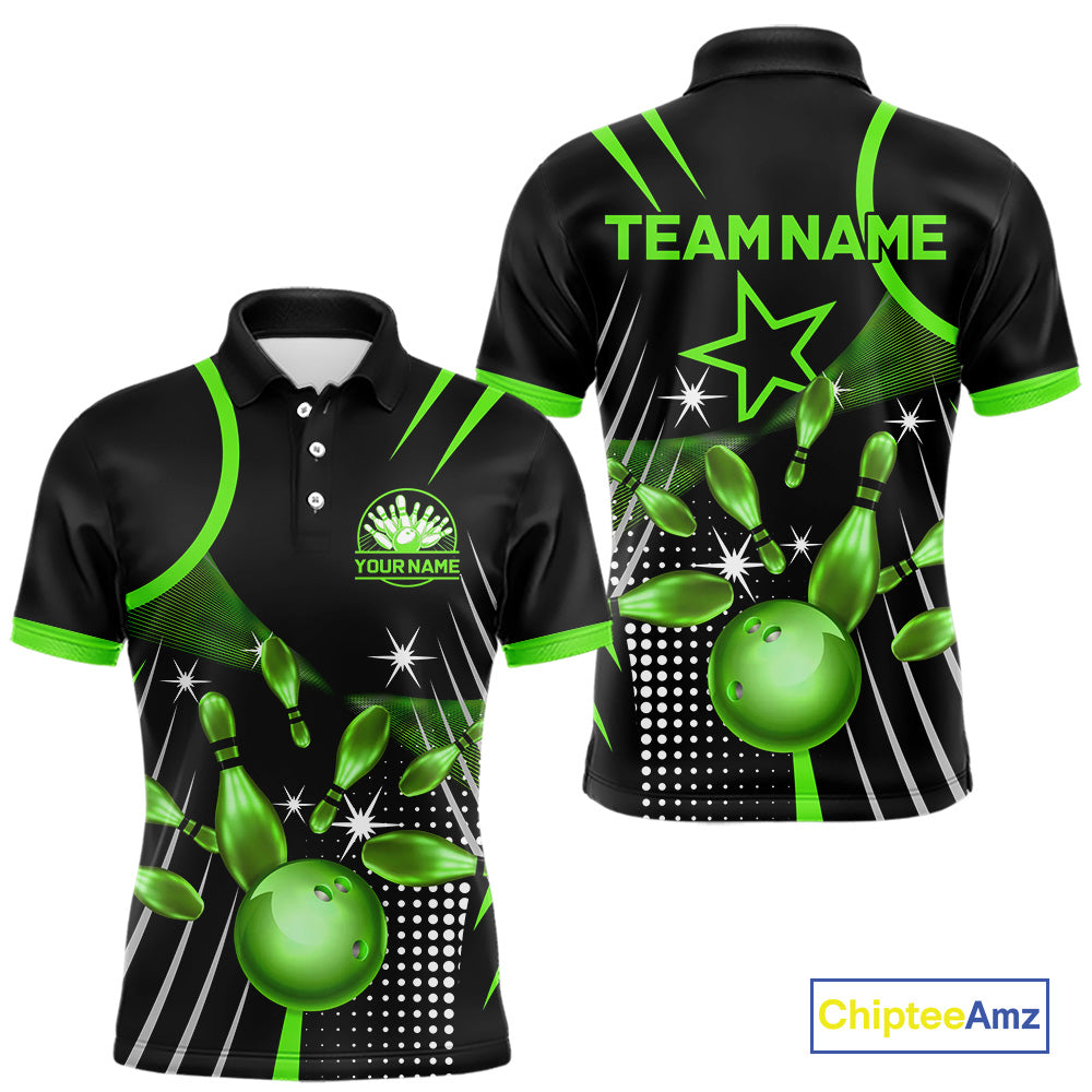 Black and Green Mens Bowling Polo, Quarter Zip Shirts Custom Bowling outfit men Team Jerseys NQS9957