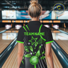 Load image into Gallery viewer, Black and Green Women Bowling Polo, Quarter Zip Shirts Custom Bowling outfit ladies Team Jerseys NQS9957