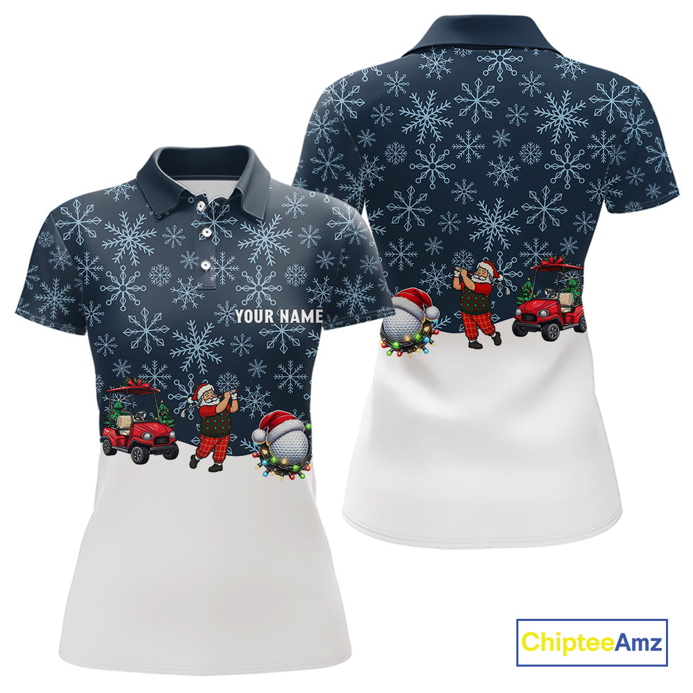 Blue snowflake pattern Christmas Women Golf Polo Shirts custom ladies golf attire, unique golf gifts NQS10865