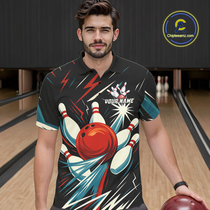 Lightning Thunder Retro Bowling Shirts For Men Custom Bowling Team League Jersey, Gift For Bowlers NQS10867