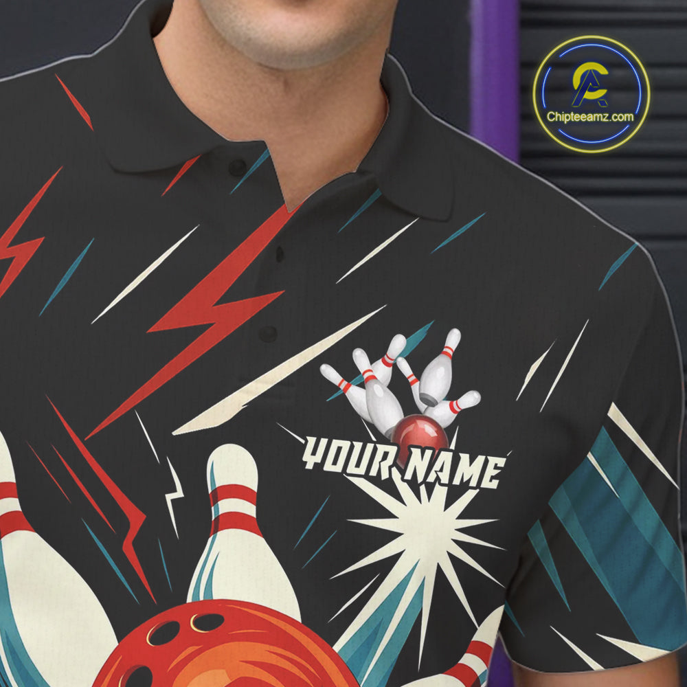 Lightning Thunder Retro Bowling Shirts For Men Custom Bowling Team League Jersey, Gift For Bowlers NQS10867