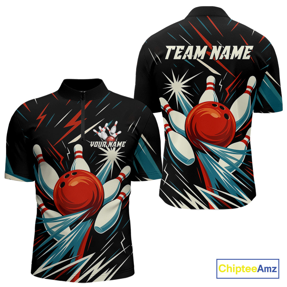 Lightning Thunder Retro Bowling Shirts For Men Custom Bowling Team League Jersey, Gift For Bowlers NQS10867
