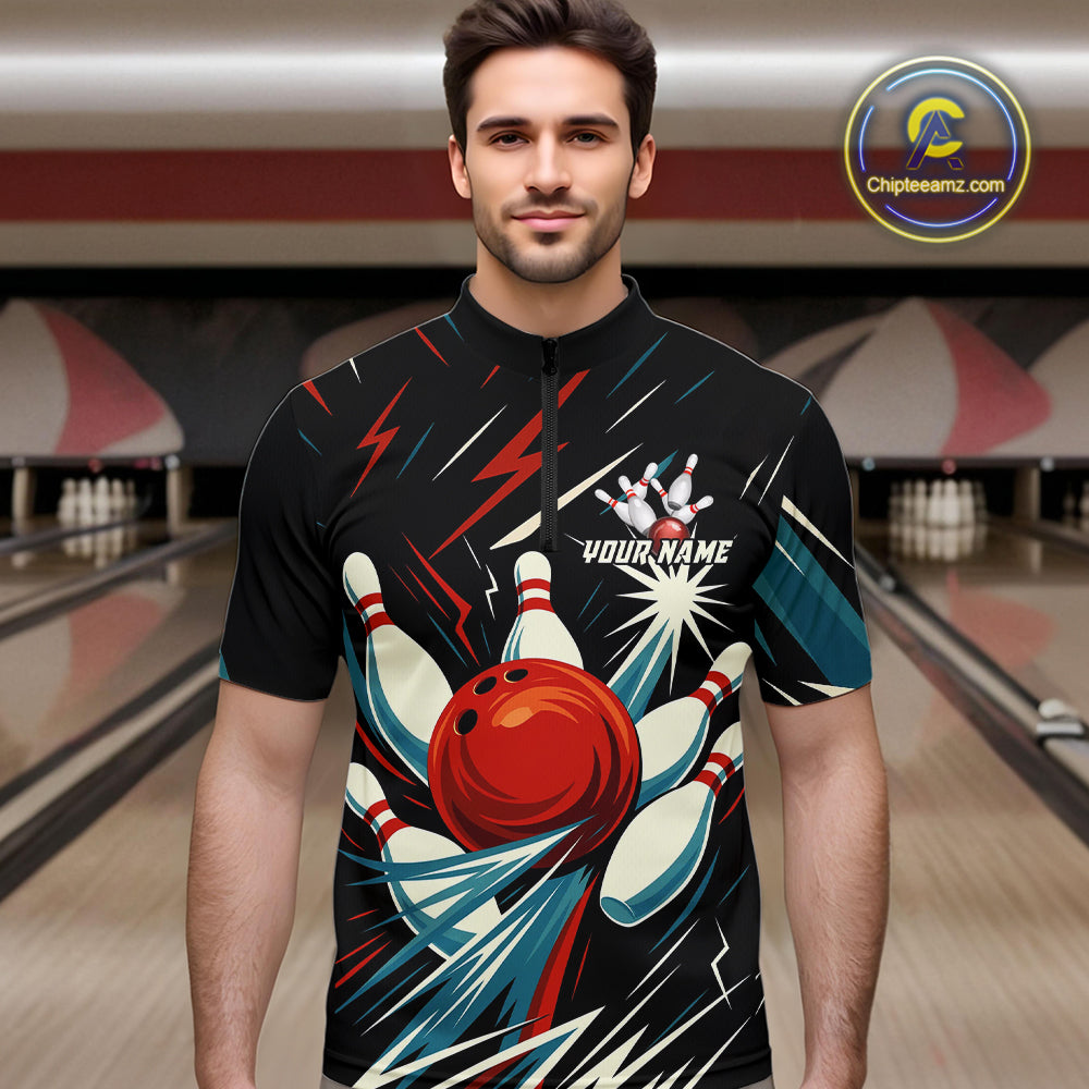 Lightning Thunder Retro Bowling Shirts For Men Custom Bowling Team League Jersey, Gift For Bowlers NQS10867