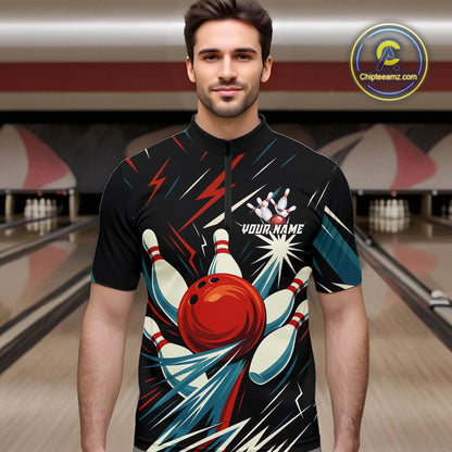 Lightning Thunder Retro Bowling Shirts For Men Custom Bowling Team League Jersey, Gift For Bowlers NQS10867