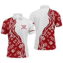 Load image into Gallery viewer, Custom Red and white Christmas pattern Golf Polo Shirts For Men, Personalized Golf Team Jerseys NQS8923