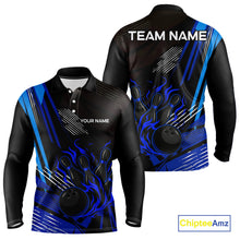 Load image into Gallery viewer, Black and Blue Flame Bowling Polo, Quarter Zip Shirts For Men Custom Bowling Outfit Team Jerseys NQS9962