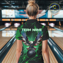 Load image into Gallery viewer, Green lightning thunder bowling American flag Eagle custom Women Bowling Polo, Quarter Zip Shirts NQS10111