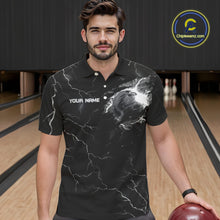 Load image into Gallery viewer, Black lightning thunder bowling American flag Eagle custom Mens Bowling Polo, Quarter Zip Shirts NQS10112