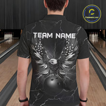 Load image into Gallery viewer, Black lightning thunder bowling American flag Eagle custom Mens Bowling Polo, Quarter Zip Shirts NQS10112