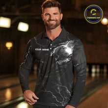 Load image into Gallery viewer, Black lightning thunder bowling American flag Eagle custom Mens Bowling Polo, Quarter Zip Shirts NQS10112