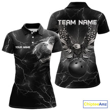 Load image into Gallery viewer, Black lightning thunder bowling American flag Eagle custom Women Bowling Polo, Quarter Zip Shirts NQS10112