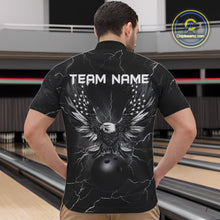 Load image into Gallery viewer, Black lightning thunder bowling American flag Eagle custom Mens Bowling Polo, Quarter Zip Shirts NQS10112